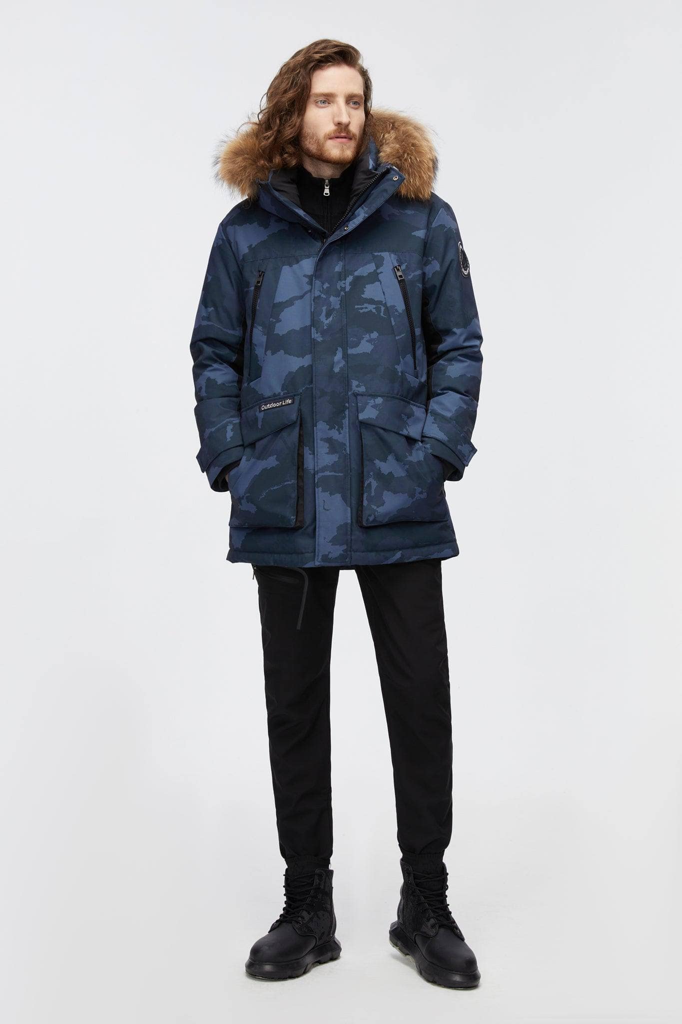 BOSIDENG 2022 Mid-Length Goose Down Trench With Fur Jacket S / Mountain Camo